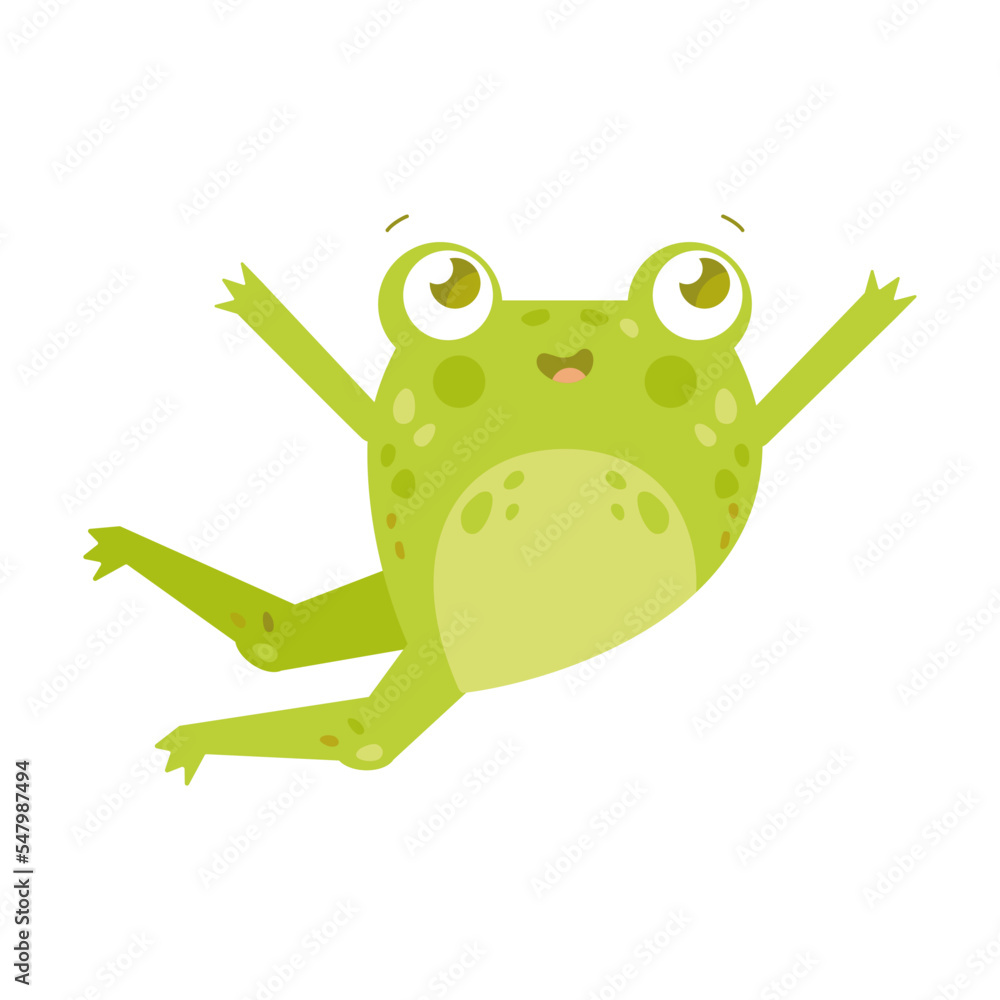 Toad Jumping Vector Cute happy toad or frog jumping spread paws to sides flat vector ...