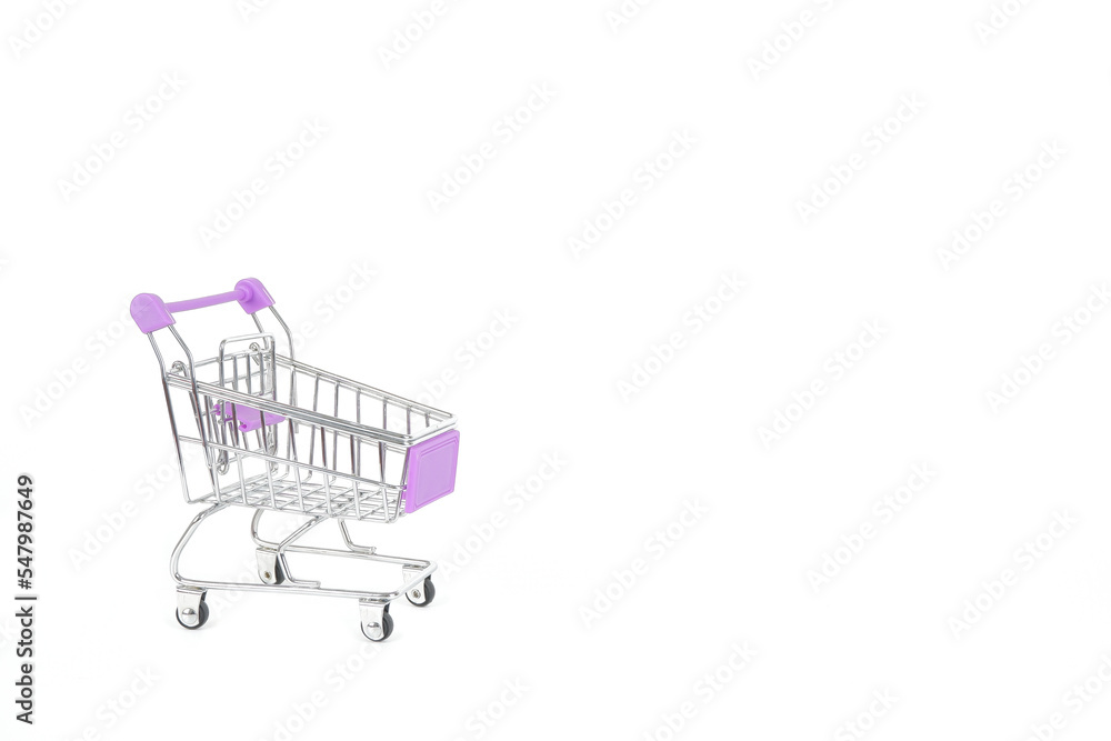 Shopping cart on white background with copy space Shopping cart on white background with copy space