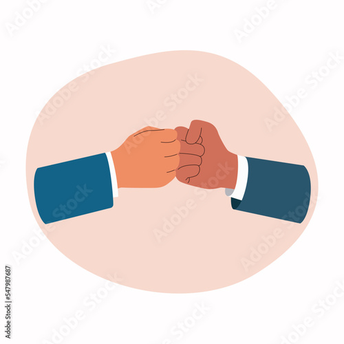 Fist bumping. Male hands. Vector cartoon  flat style illustration.