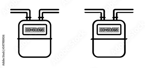 Cartoon yellow gas meter counter. Technology electrical energy icon, counter for distribution domestic current. m3 sign. Measure consumption, control of electric price. Bill, monitor.