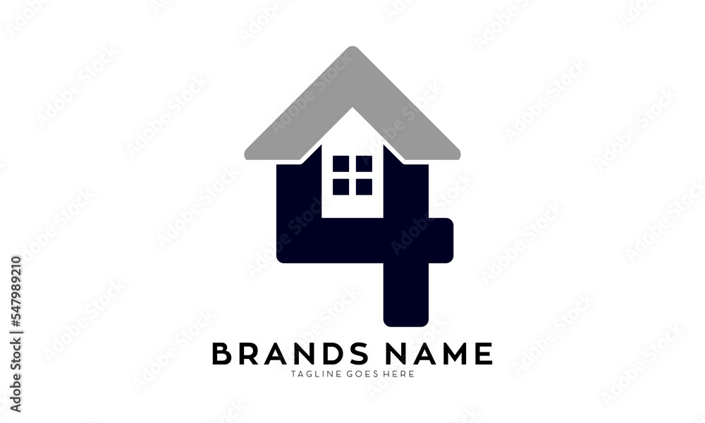 Number 4 with house property symbol logo