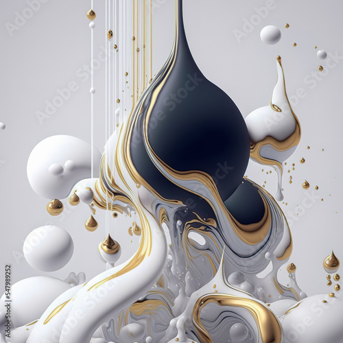 Beautiful fluid abstract background. acrylic texture with gold marble pattern. Liquid paint. Acrylic wallpaper. 3D Rendering