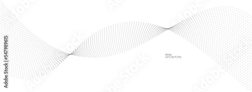 Grey dots in motion vector abstract background, particles array wavy flow, curve lines of points in movement, technology and science illustration.