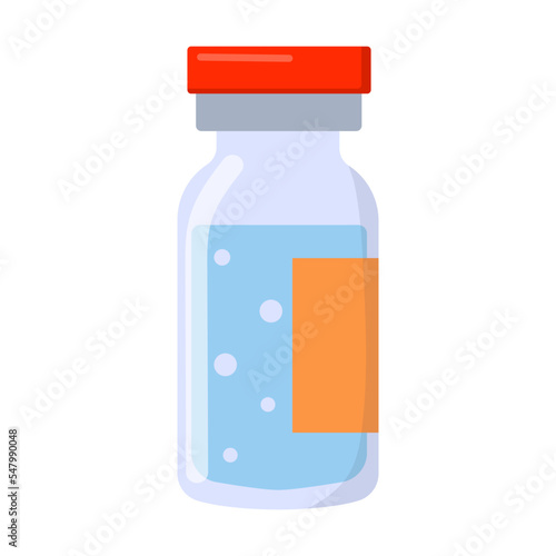 Glass jar with medicine. Medical equipment and preparations for treatment and examination of the patient. Flat vector isolated on white background