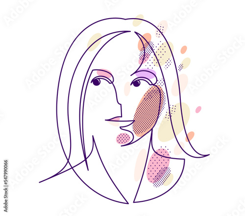 Woman beauty face vector linear illustration, delicate line art of attractive girl portrait, abstract feminine drawing minimal style isolated.