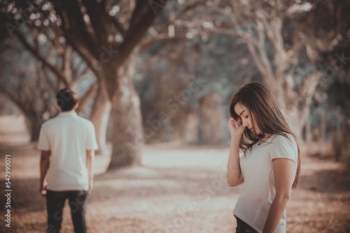 sad woman looking your boyfriend walking leave life her vintage style,heartbreak woman outdoor concept