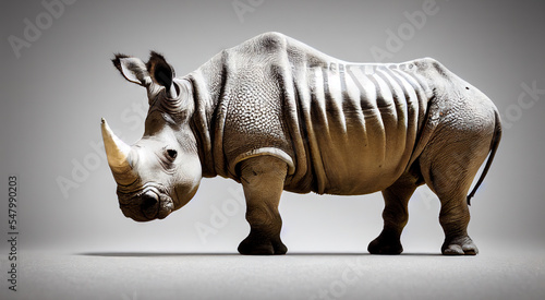 Photo Beautiful naturalistic rhino figure with massive horn and corrugated skin