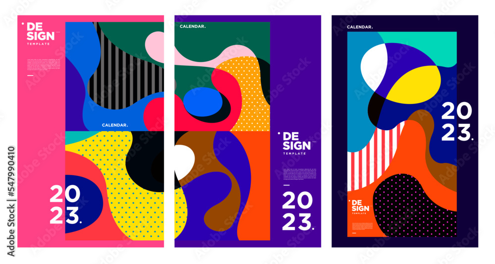 New year 2023 calendar design template with geometric colorful abstract. Vector calendar design. New year 2023 calendar design template with geometric colorful abstract. Vector calendar design.