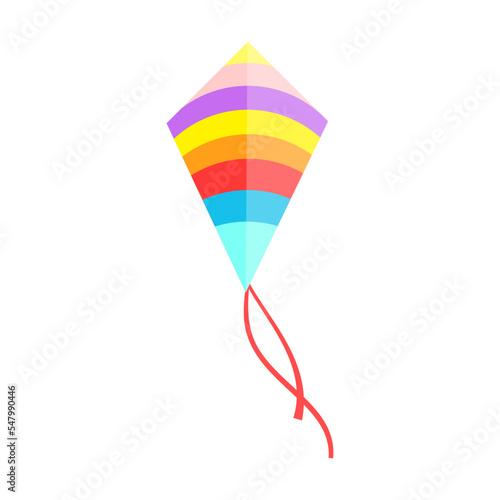 Colorful flying wind kite. Cartoon vector illustration. Flying kite with tales and ornaments. Toy, wind, festival concept