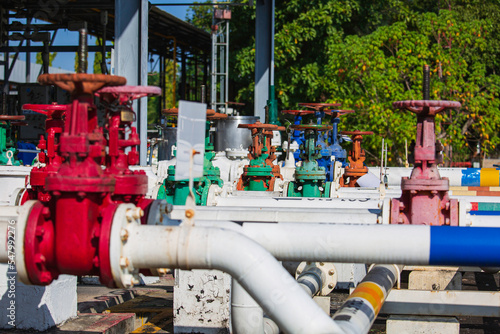 Pump motor oil and pipeline pressure gauge valves at plant pressure safety valve