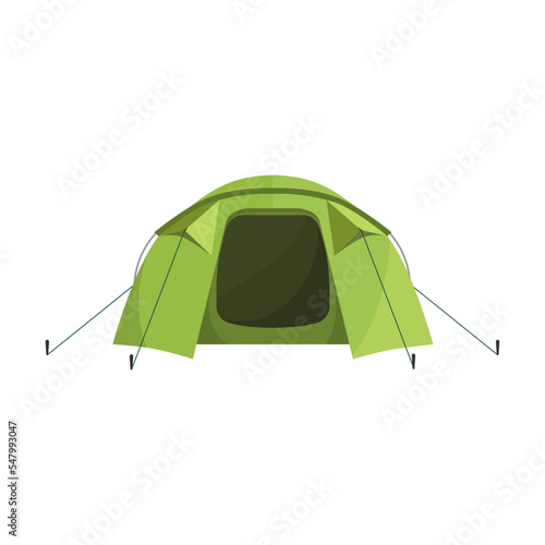 Camp tent for travel. Temporary shelter for tourists or military equipment with canvas and ropes isolated on white. Mountaineering, camping concept
