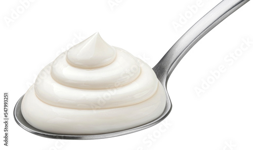 Mayonnaise in spoon isolated on white background  full depth of field