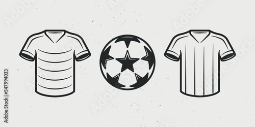 Soccer icons isolated on white background. Soccer players and ball icons. Vintage design elements for logo, badges, banners, labels. Vector illustration