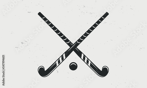 Grass hockey sticks and ball icons. Field hockey icon isolated on white background. Crossed Grass hockey sticks. Vintage design elements for logo, badges, banners, labels. Vector illustration