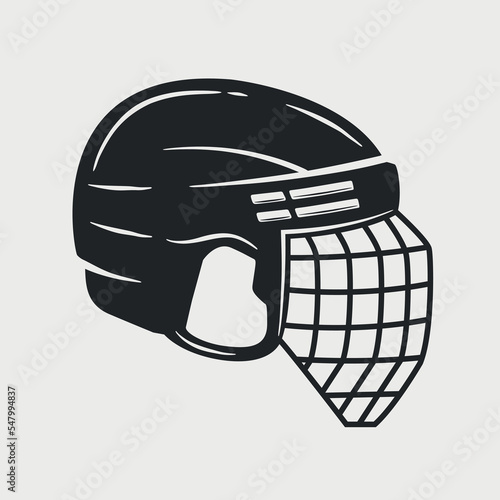 Ice Hockey helmet icon isolated on white background. Element for logo, label, emblem. Print for t-shirt, typography. Vector illustration