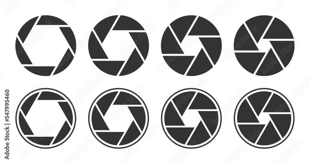 Camera shutter vector icons set. Camera shutter vector icons set.