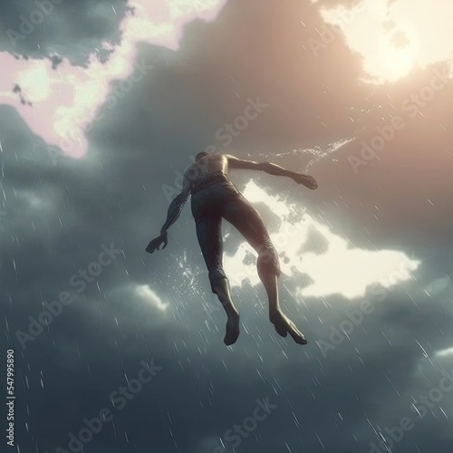 Man falls from the sky. Illustration about depression. Made by AI.