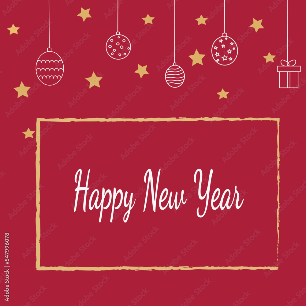 Naklejka premium Congratulation Card with text Happy New Year with red bacground