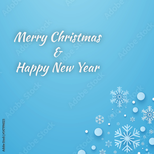 Merry Christmas and happy new year papercut concept. Christmas and happy new year with snowflakes on blue background papercut concept. Winter holiday Christmas and new year background.Vector illustra