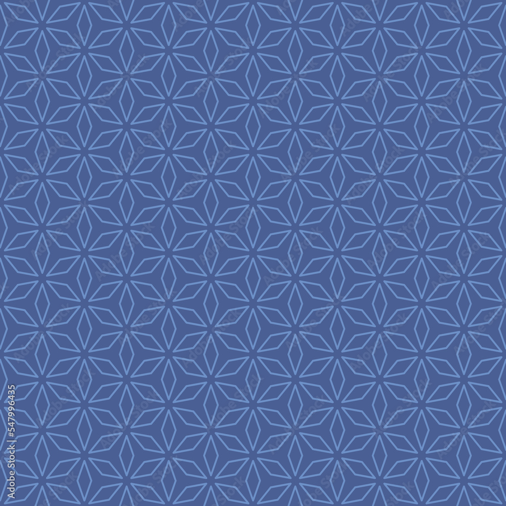 Seamless vector pattern. Simple flat geometrical background. Modern floral shapes on blue surface. Trendy ornament backdrop in art deco style