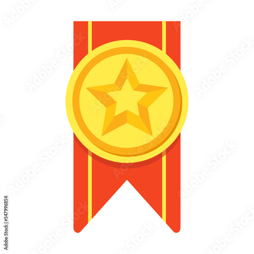 Golden badge vector cartoon. Winners trophies award on white studio background. Championship, triumph, goal achievement concept. Prize design