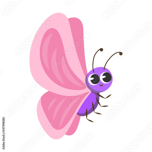 Cute butterfly cartoon character vector illustration. Funny forest or garden animals isolated on white background. Insects, nature concept