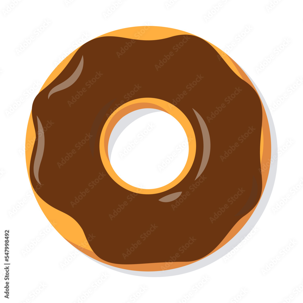 Donuts illustration. Simple trendy doughnuts with chocolate cream topping, sweet food from dough isolated on white background. Pastry concept