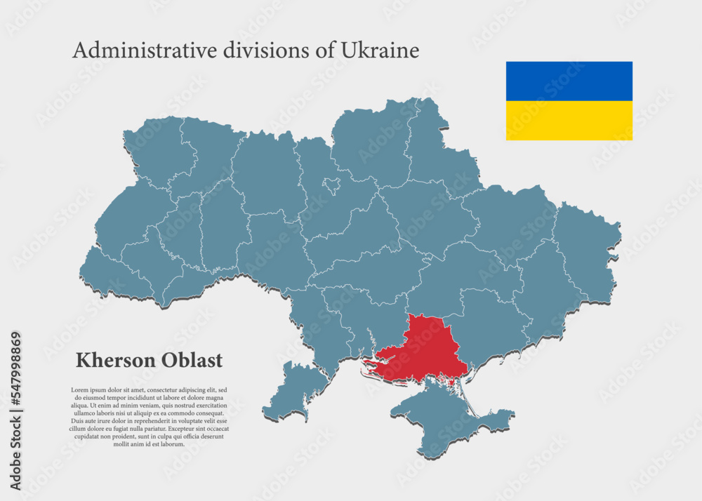 Obraz premium Vector map Ukraine and Kherson oblast