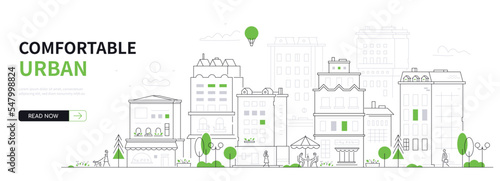Comfortable urban space - modern thin line design style vector banner