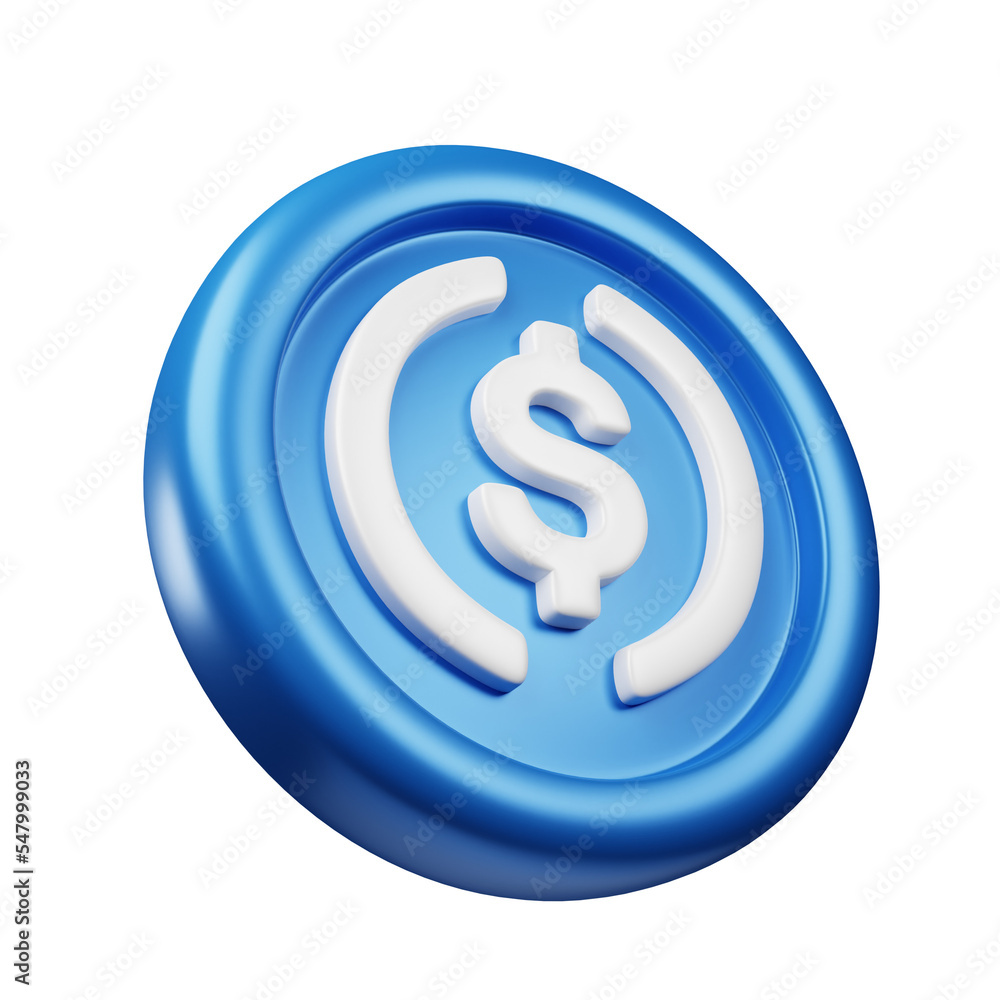 USD Coin or USDC Blue coin 3d rendering tilted right view cryptocurrency illustration cartoon style, good use for blockchain or cryptocurrency design theme USD Coin or USDC Blue coin 3d rendering tilted right view cryptocurrency illustration cartoon style, good use for blockchain or cryptocurrency design theme
