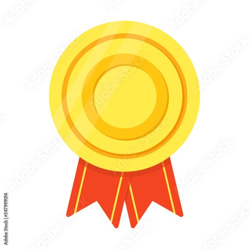 Golden badge vector cartoon. Trophies award on white studio background. Championship, triumph, goal achievement concept. Prize design