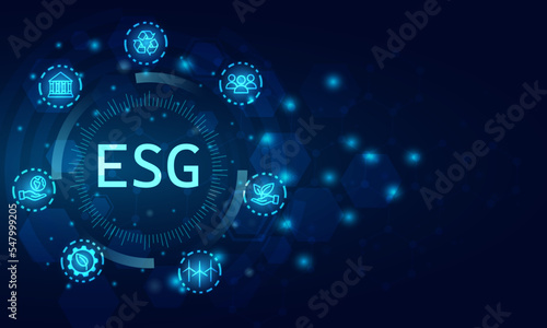 Environmental, social, and governance (ESG). Sustainable business concept. Blue background vector design.