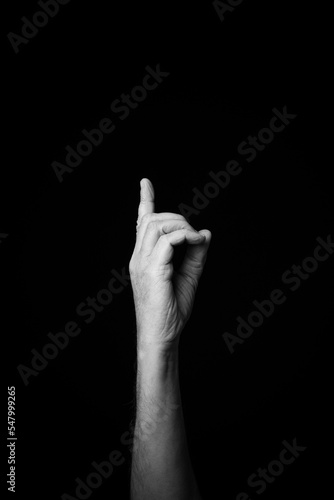 Hand demonstrating the French sign language letter 'D' with copy space © GrumpyLivesHere