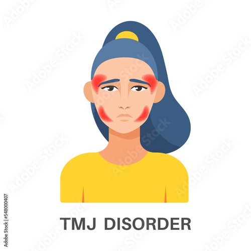 Face of sick woman with head pains vector illustration. Migraine, sinus headache isolated on white background. Medicine concept