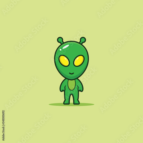 Cute minimalistic alien icon isolated on a green background