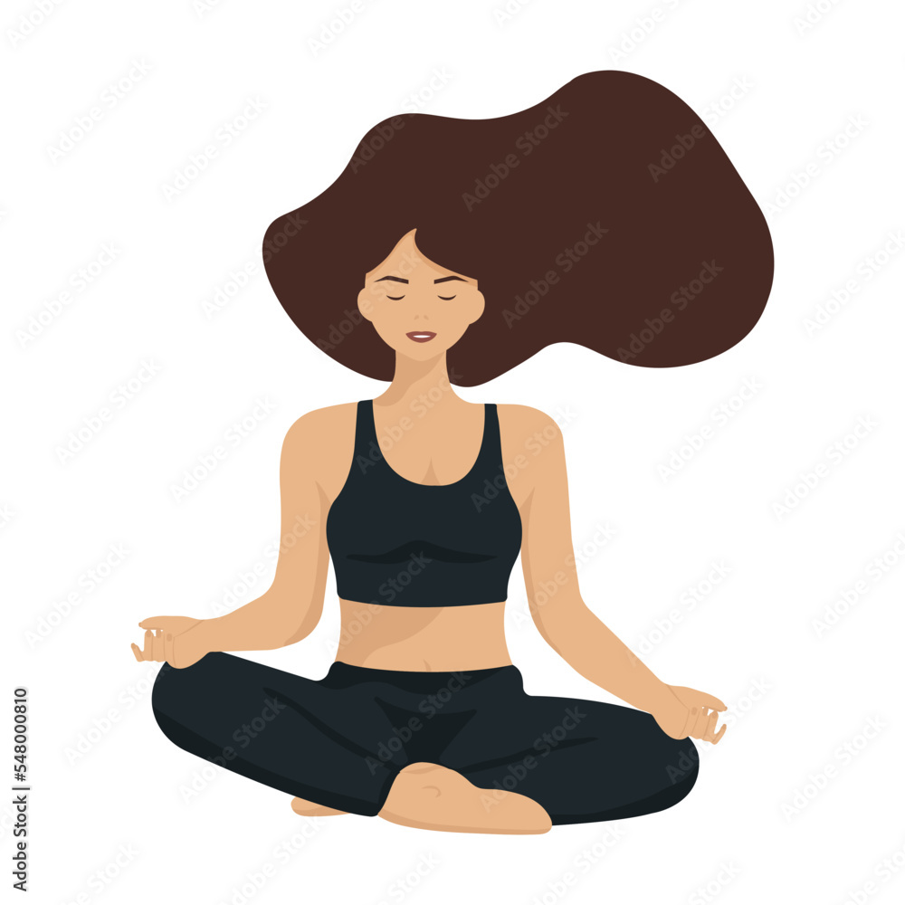 Young woman practicing yoga in lotus pose. Isolated vector illustration