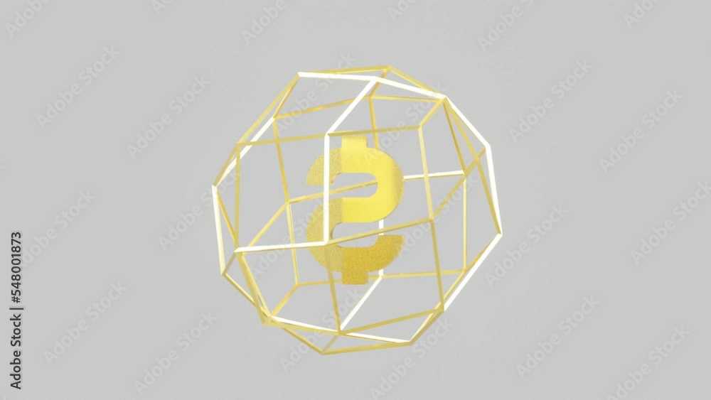 3d render American currency Dollar symbol in golden spherical cage on a white background. Seamless loop business motion graphic animated objects 3d render American currency Dollar symbol in golden spherical cage on a white background. Seamless loop business motion graphic animated objects