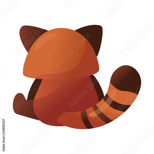 Cute cartoon red panda offended turned his back. Vector illustration of Chinese animal character from wild forest or pet from zoo. Wildlife nature concept