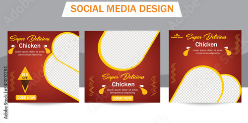  Super Delicious Chicken sale Social Media Banner Post design. Set of Editable minimal square banner Facebook or Instagram post template.