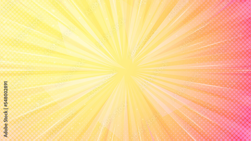 Bright Comic style sport yellow orange red abstract web banner background with dot, lines and sun raise and has space to wright Bright Comic style sport yellow orange red abstract web banner background with dot, lines and sun raise and has space to wright