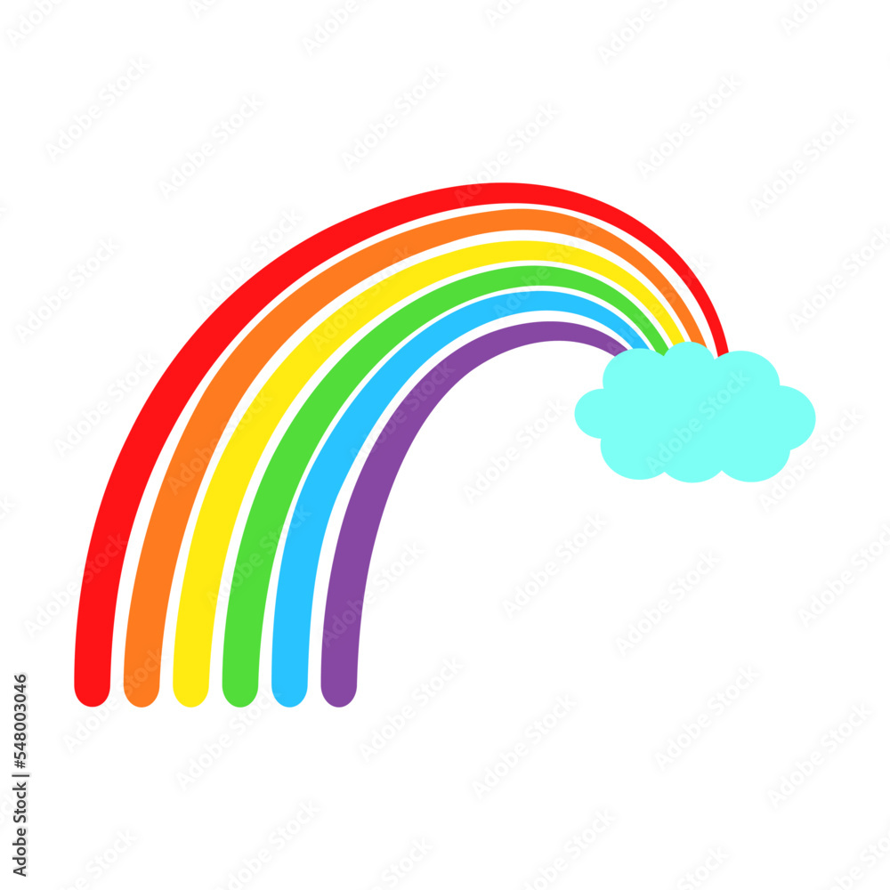 Cartoon rainbow vector. Rainbow and cloud with arc colors tail. Hand drawn color vector illustration Cartoon rainbow vector. Rainbow and cloud with arc colors tail. Hand drawn color vector illustration