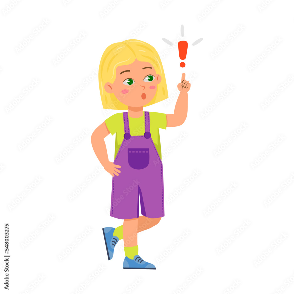 Girl child got an idea cartoon vector. Small little kids face expression. Schoolgirl children moods. Expressive for emotions or feelings concept Girl child got an idea cartoon vector. Small little kids face expression. Schoolgirl children moods. Expressive for emotions or feelings concept