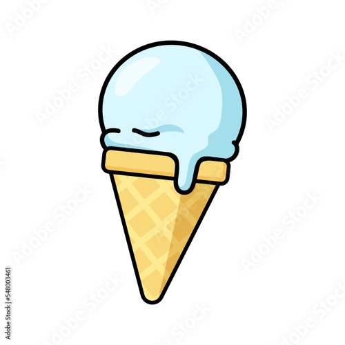 Scoop of cold ice cream in a waffle cone sticker for embroidery fashion designs. Cartoon vector illustration isolated on white background