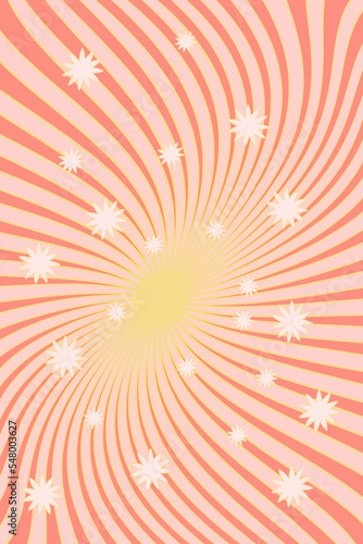 Groovy template for retro cards. Hippie style. Vintage art design. Cartoon. Vector illustration with a jolly background.