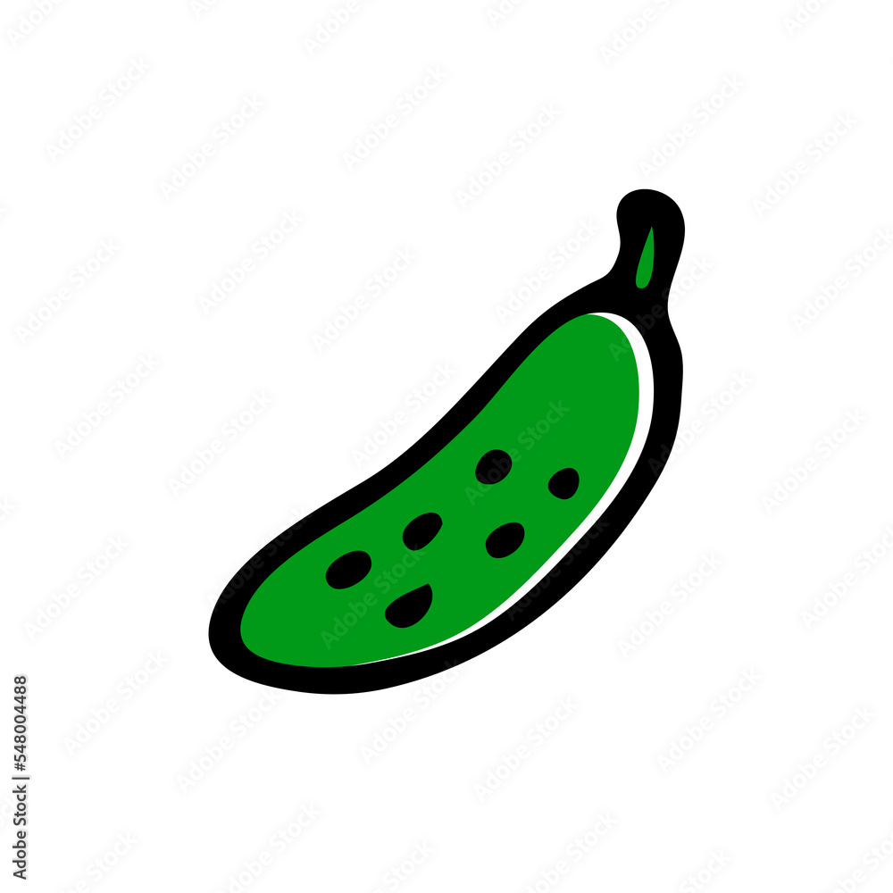 Simple green cucumber icon. Delicious healthy natural vegetable. Ingredient for cooking. Diet food. Vector art illustration isolated on white background. Hand drawn outline Simple green cucumber icon. Delicious healthy natural vegetable. Ingredient for cooking. Diet food. Vector art illustration isolated on white background. Hand drawn outline