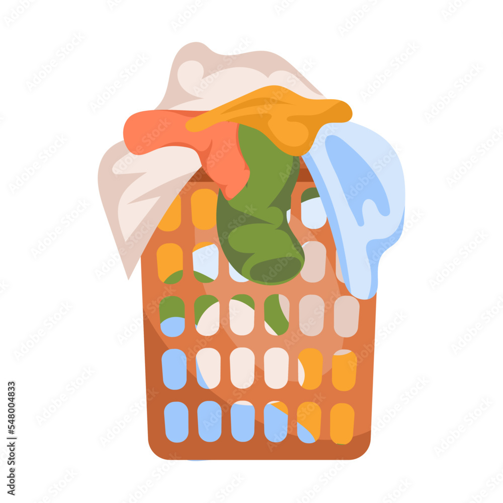 Dirty laundry basket with clothes vector illustration. . Laundry