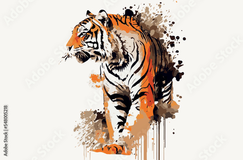 Tiger vector art. Beautiful wildlife animal. Abstract modern illustration of strong beast. Poster wallpaper. Isolated mammal  predator. Wild beautiful graphic art.