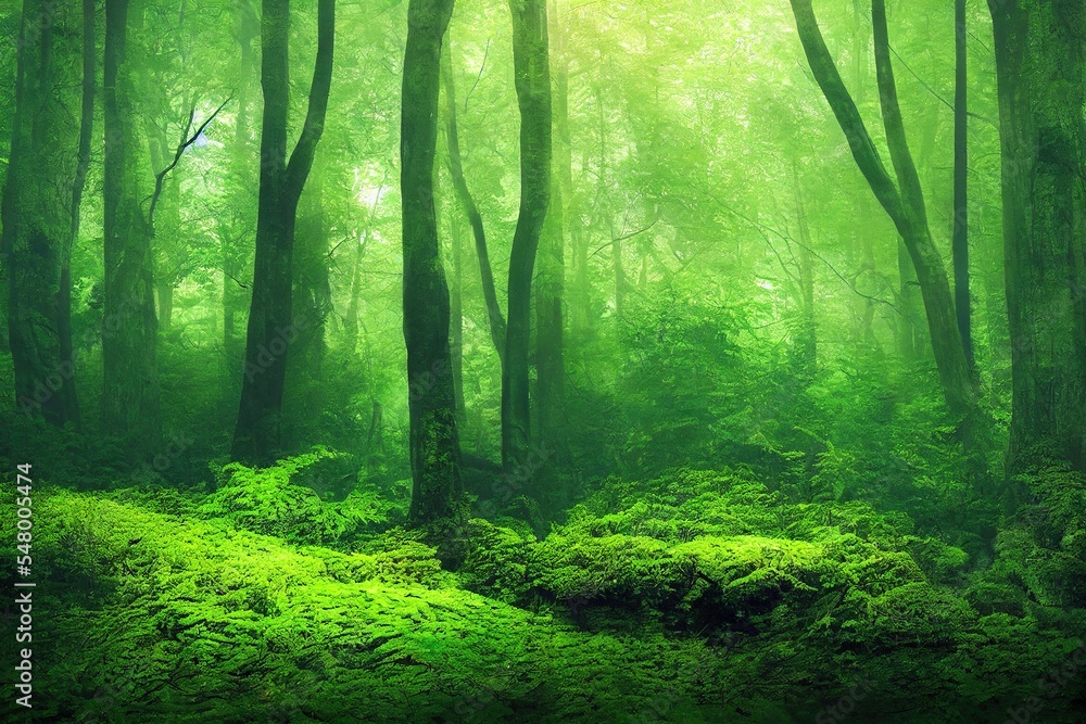 Fototapeta premium green forest in the morning