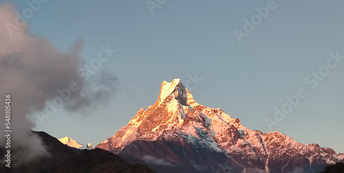 Photography sunrise over the Machapuchhre mountains in Nepal