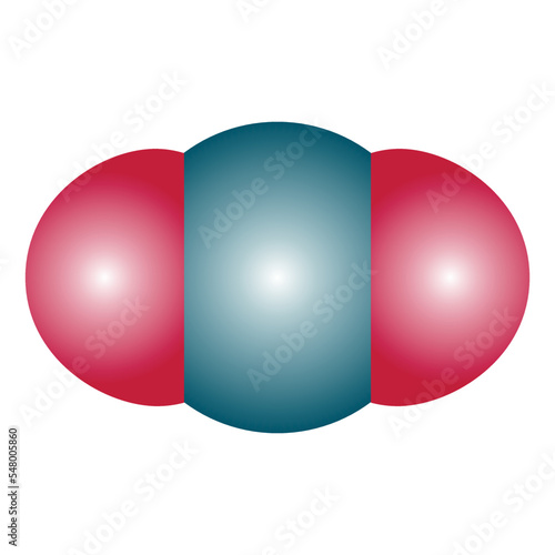 Molecule structure of carbon dioxide (CO2). 3D balls of carbon dioxide. Scientific vector illustration isolated on white background.